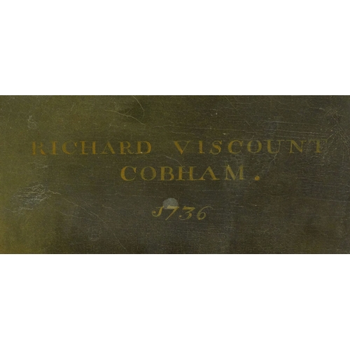 1124 - Oil onto canvas portrait of Richard Viscount Cobham 1756, mounted in a gilt wood frame, 110cm x 82cm... 