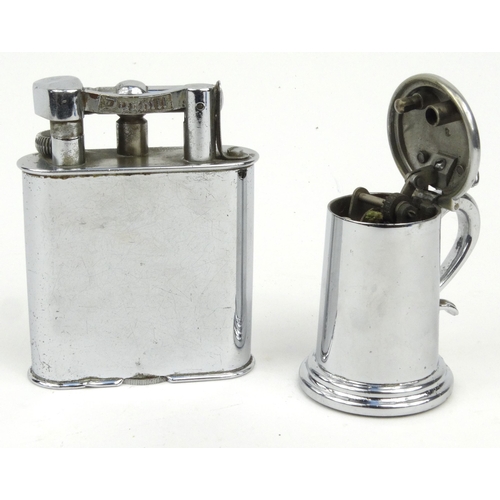 123 - Two Dunhill lighters - one Jumbo example and one shaped as a tankard, the tallest 10cm tall