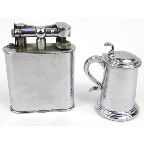 123 - Two Dunhill lighters - one Jumbo example and one shaped as a tankard, the tallest 10cm tall