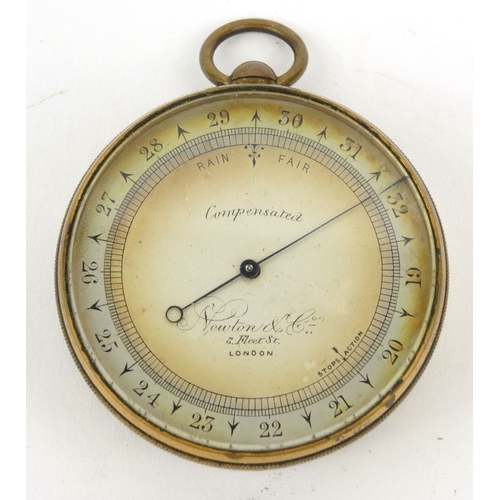 29 - Cased Newton & Co London compensated pocket barometer, 4.7cm diameter