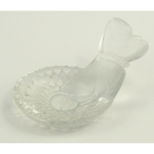 771 - Lalique frosted glass butterfly pin dish, etched Lalique mark to base, 17cm diameter