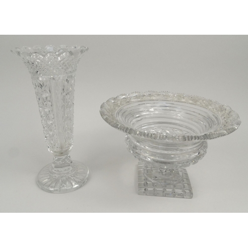 758 - Large Victorian good quality cut glass pedestal bowl, together with a good quality cut glass vase, t... 