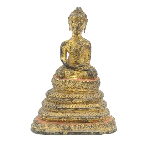 575 - Oriental Chinese gilt bronze Buddha, 15.5cm high