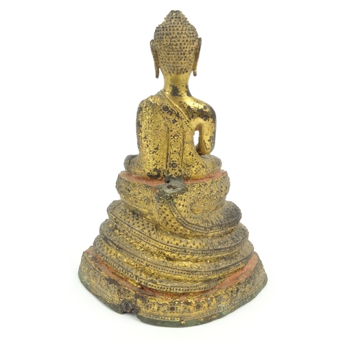 575 - Oriental Chinese gilt bronze Buddha, 15.5cm high