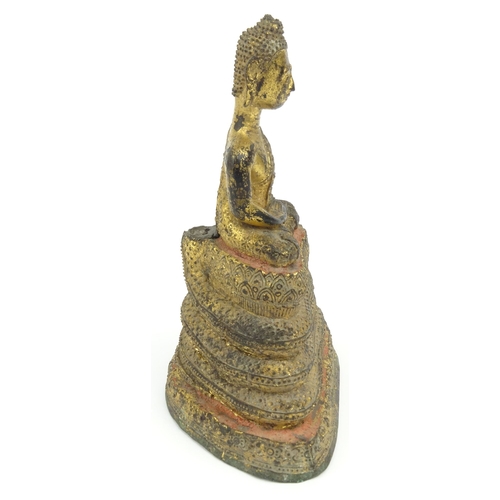 575 - Oriental Chinese gilt bronze Buddha, 15.5cm high