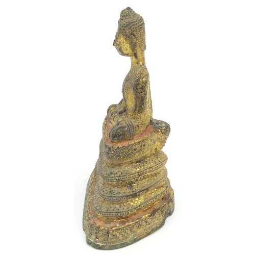 575 - Oriental Chinese gilt bronze Buddha, 15.5cm high