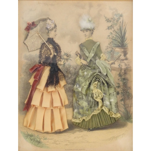 75 - French Victorian decoupage fashion print of ladies - La Mode Illustée Bureau de Journal, 56 rue Jaco... 