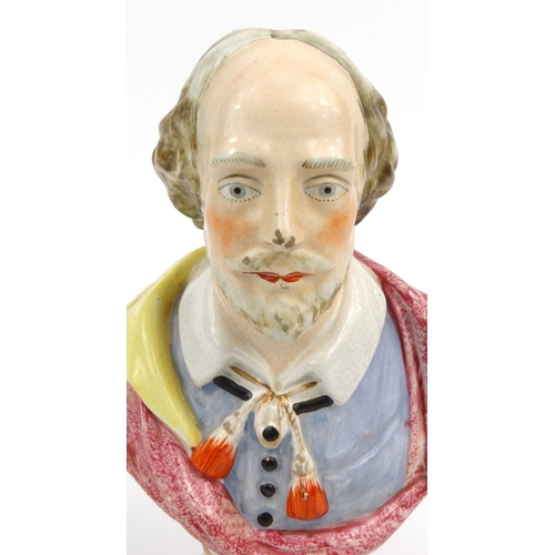 697 - Hand painted Staffordshire pottery bust of Shakespeare, 23cm high