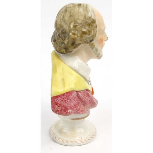 697 - Hand painted Staffordshire pottery bust of Shakespeare, 23cm high