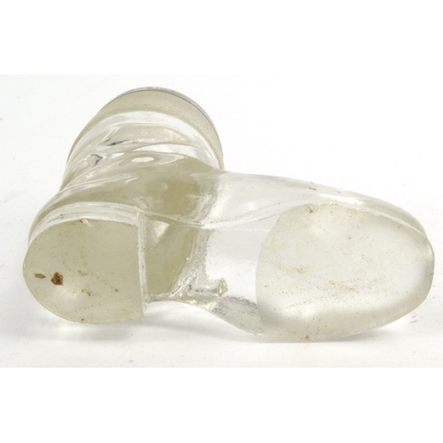 134 - Novelty glass boot match striker with silver collar, H.W Ltd Birmingham 1900-01, 7cm high