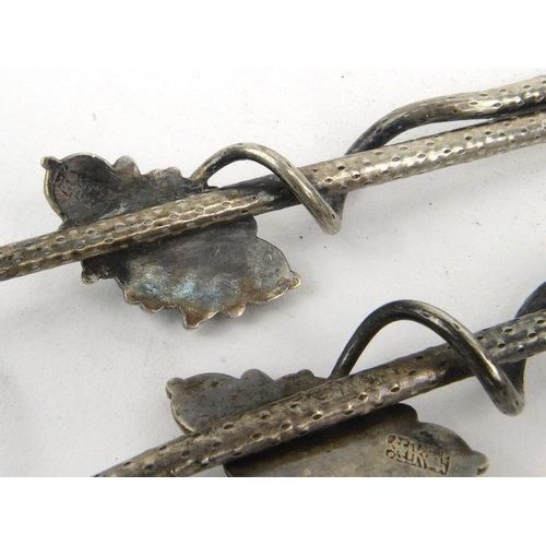 585 - Pair of oriental Chinese silver hairpieces?, the larger 17cm long