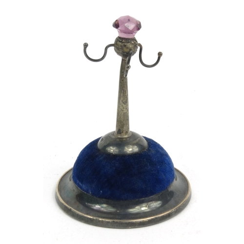 82 - Novelty silver ring stand/pincushion, hallmarked R.P Birmingham 1910-11, 8.5cm high