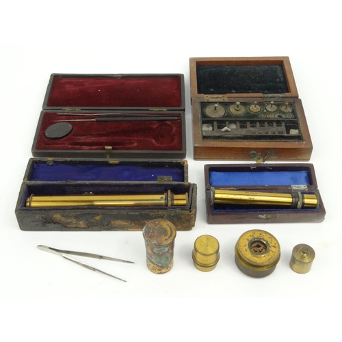 24 - Selection of scientific instruments including boxed Mayfield & Co lens, boxed John Browning lens, et... 