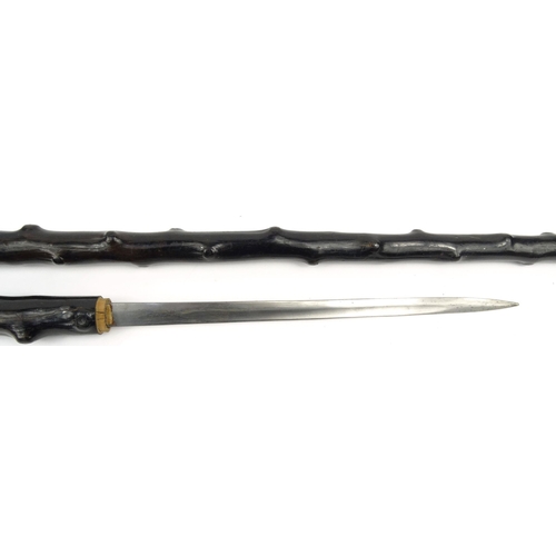 140 - Naturalistic wooden briar walking sword stick, 88cm long