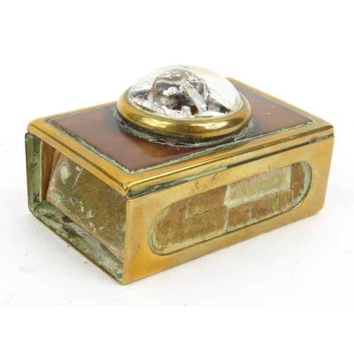 131 - Essex Crystal brass bulldog matchbox, 4.5cm diameter