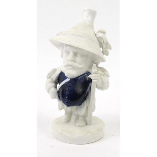 695 - Royal Crown Derby porcelain Mansion House dwarf with hand painted blue jacket, Derby mark to base, 1... 