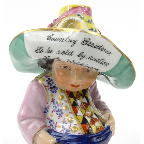 694 - Hand painted porcelain Mansion House dwarf with a portly belly, 'Country Resident to be Sold by Auct... 