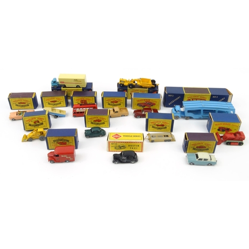 567 - Large collection of boxed Matchbox series die cast toys including trucks, vans, car transporter and ... 