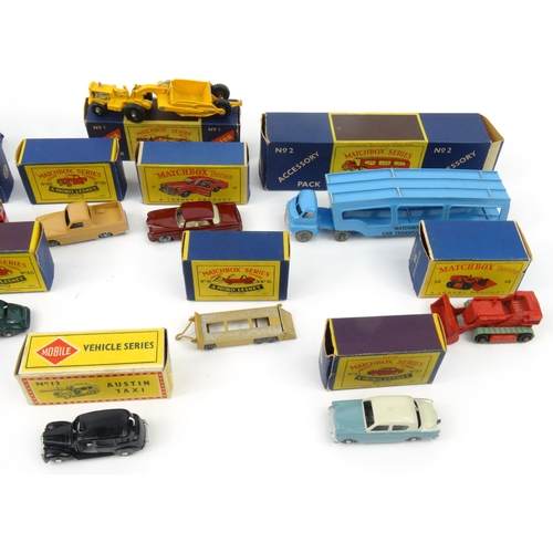 567 - Large collection of boxed Matchbox series die cast toys including trucks, vans, car transporter and ... 