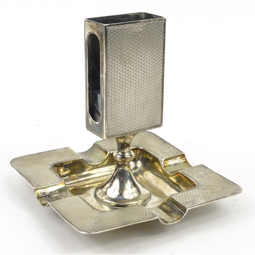 133 - Silver ashtray with matchbox and stand, Birmingham 1927-28, 10cm high