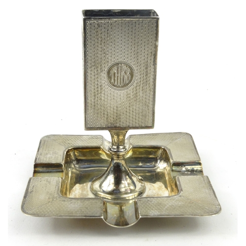 133 - Silver ashtray with matchbox and stand, Birmingham 1927-28, 10cm high