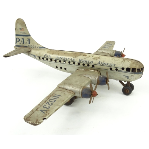 554 - Tinplate Pan-American World Airways aeroplane - The Strato-Clipper, 37cm wide