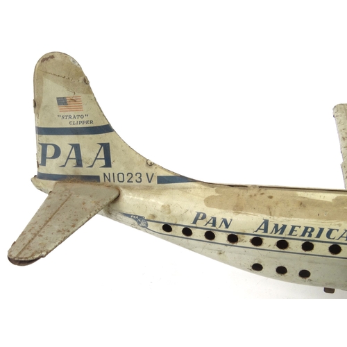 554 - Tinplate Pan-American World Airways aeroplane - The Strato-Clipper, 37cm wide