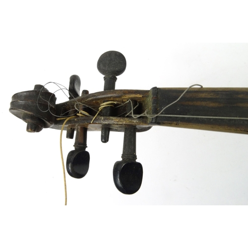 289 - Old wooden cased violin with two bows and paper label for N. Lupotluthier de la Musique de Roi et de... 