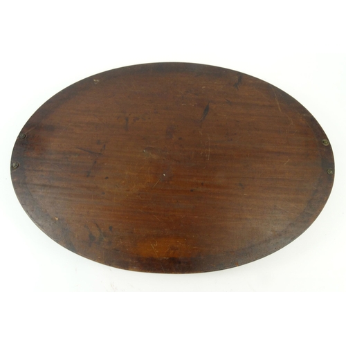 46 - Large Victorian mahogany tray with shell inlay and piecrust edge, 73cm long