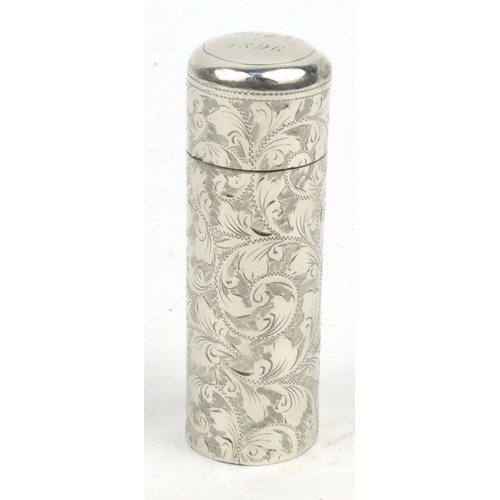 93 - Silver cased scent bottle with floral chased decoration and glass liner, H&T Birmingham 1893-94, 6.5... 