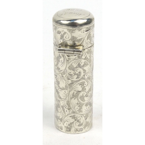 93 - Silver cased scent bottle with floral chased decoration and glass liner, H&T Birmingham 1893-94, 6.5... 