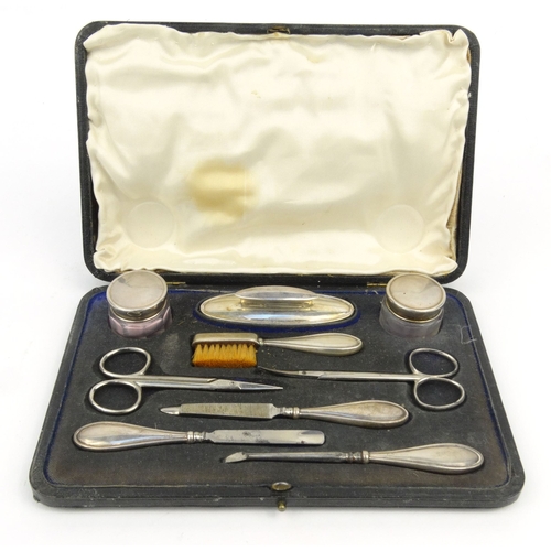 88 - Cased silver nine piece ladies manicure set, S.B Birmingham 1945-47