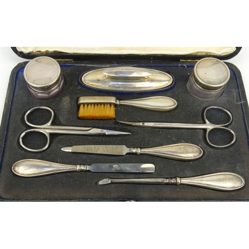 88 - Cased silver nine piece ladies manicure set, S.B Birmingham 1945-47