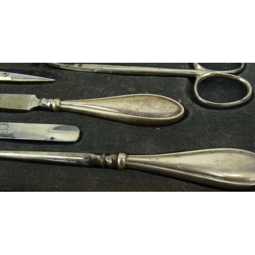 88 - Cased silver nine piece ladies manicure set, S.B Birmingham 1945-47