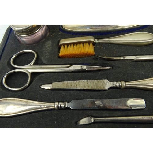 88 - Cased silver nine piece ladies manicure set, S.B Birmingham 1945-47