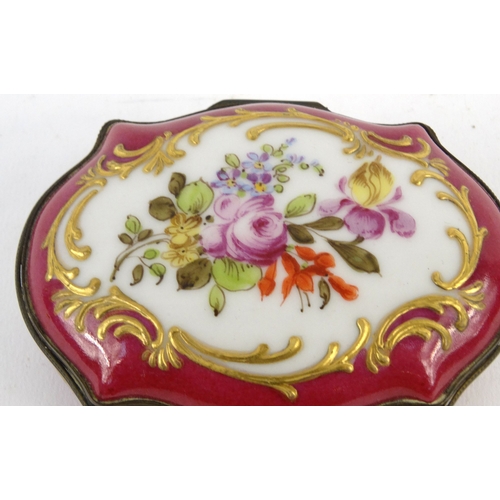 719 - Continental porcelain trinket box hand painted with flowers, crossed swords mark to base, the interi... 