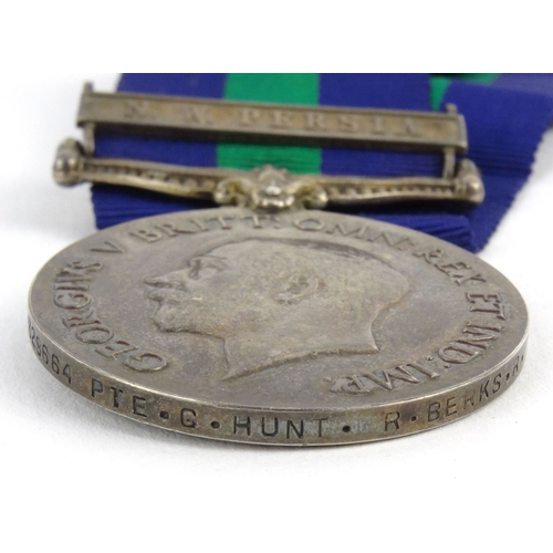 364 - Military interest General Service medal with N.W. Persia bar for 5329684 PTE.G.HUNT R.BERKS.R., toge... 