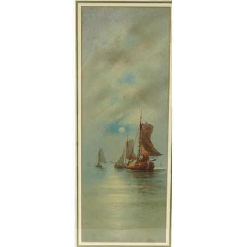1233 - Alec Grdy-Two gilt framed watercolour views of rigged sailing boats, 43cm x 16cm excluding the mount... 