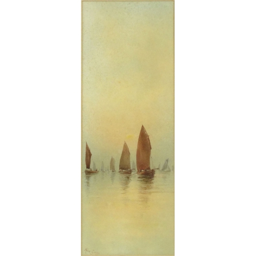 1233 - Alec Grdy-Two gilt framed watercolour views of rigged sailing boats, 43cm x 16cm excluding the mount... 