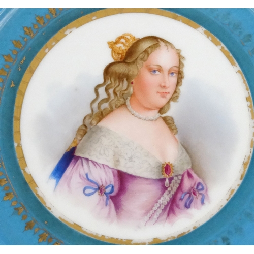 718 - Pair of Sevres porcelain plates hand painted with portraits of maidens, Chateau de Tuileries and Sev... 