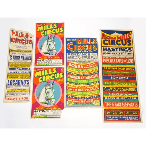 515 - Five 1930s and 1950s circus advertising posters including Bertram Mills and Paulo's International Ci... 