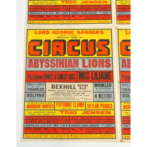 510 - Six 1950s circus advertising posters including Lord George Sanger's, Bertram Mills Circus and Chapma... 
