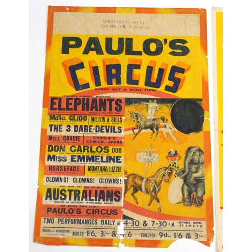 504 - Four 1940s circus advertising posters comprising - Paulo's Circus, Lord George Sanger's Circus and R... 