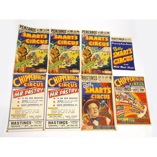 514 - Eight 1950s and 1960s circus advertising posters including Billy Smart's Circus, Chipperfields, etc