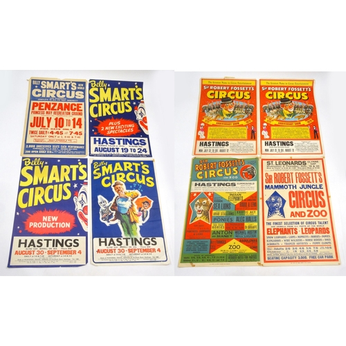 506 - Group of eight 1950s, 1960s and 1970s circus advertising posters including Billy Smart's Circus, Sir... 