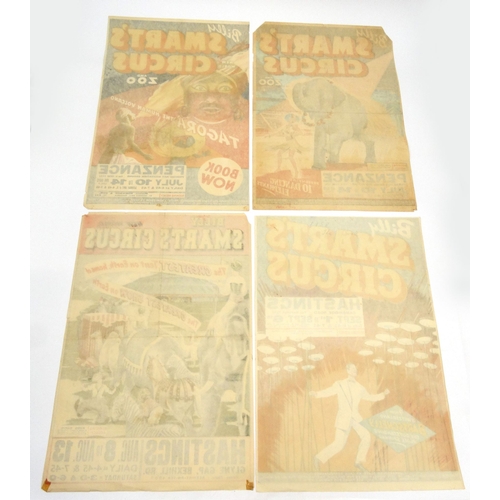490 - Four 1950s Billy Smart's Circus advertising posters, the largest 75cm x 51cm