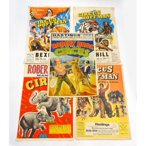 501 - Five 1950s and 1970s circus advertising posters comprising - Circus Hoffmann and Robert Bros, the la... 