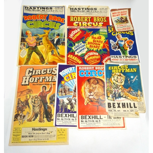 507 - Group of eight 1950s, 1960s and 1970s circus advertising posters including Billy Smart's Circus, Rob... 