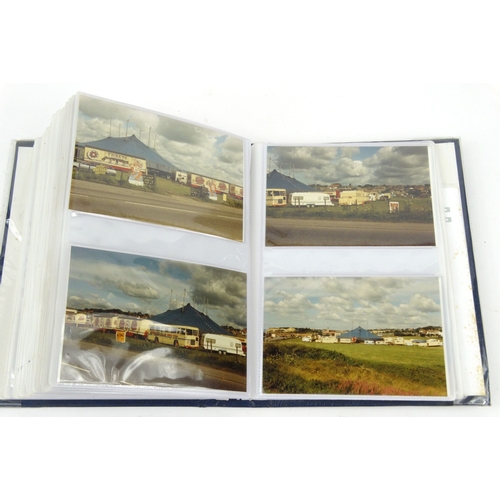 527 - Album of vintage black and white and coloured photographs taken from circuses including views of ele... 