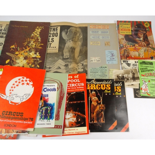 530 - Group of circus related ephemera including three scrap books, tickets, postcards, colouring books, B... 